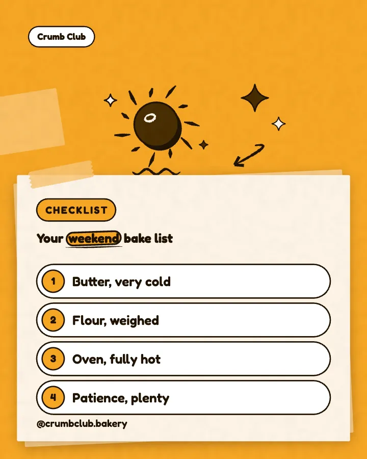 Crumb Club post: "Your weekend bake list" (checklist, Playful style)